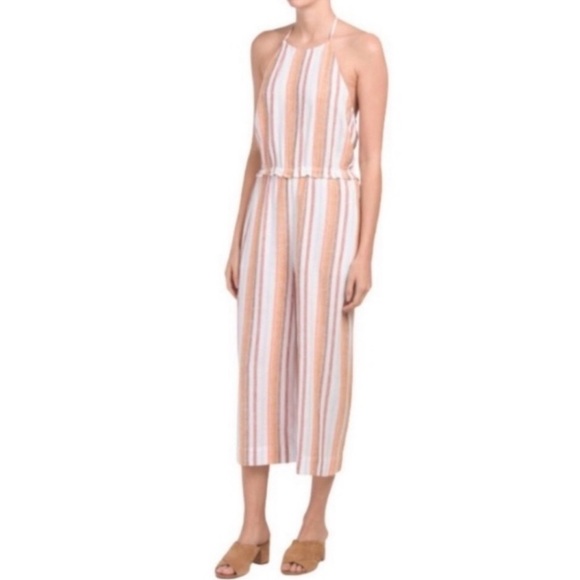 Cloth and Stone Women’s Size Large Halter Tie Stripe Linen Blend Jumpsuit - Picture 1 of 13